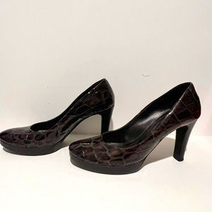 Brown Faux Croc Pumps Size 8